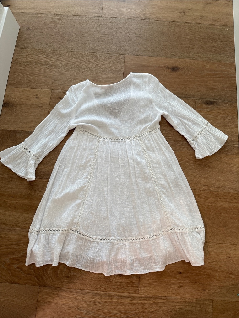 Olivaceous Cream V-Neck Lace-Trim Tiered Babydoll Dress - Picture 4 of 4